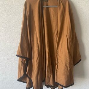 Amicale Cashmere Tan Poncho with Black Edging